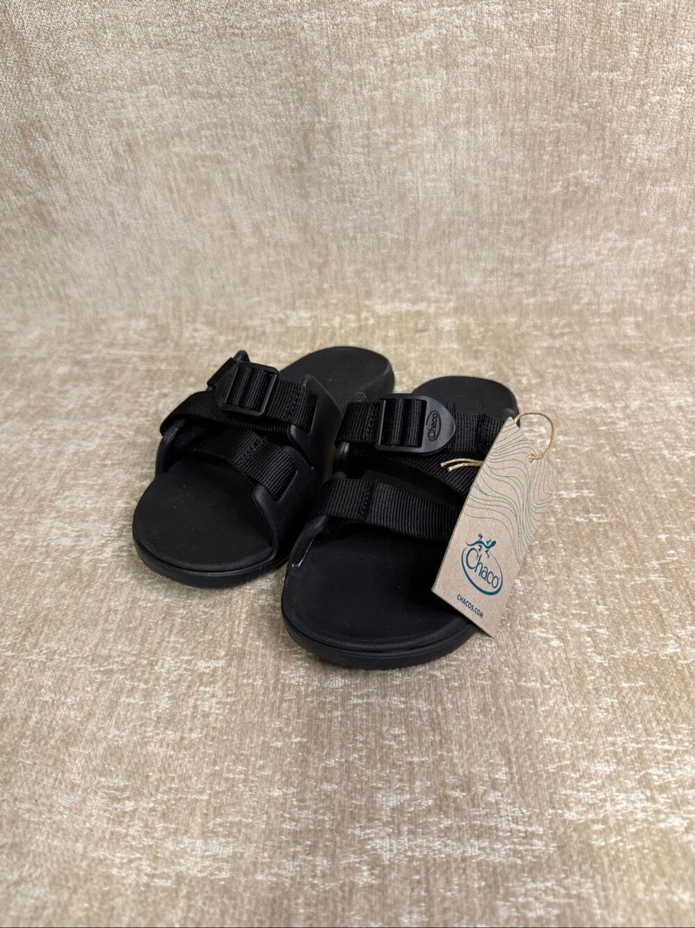 NWT Chaco Kids Chillos Open Toe Flat Heel Comfort Slide Sandal Black Size 1